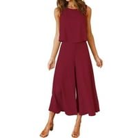 Съвпадащи комплекти за жени от памук и бельо кръг за без ръкави, отгоре, разширени панталони за крака, дълги панталони, поставени червен размер m