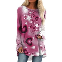 Забавни тениски за жени флорални отпечатани о-деколтета с дълъг ръкав топ есен зимни модни улични дрехи тениски за жена за жена