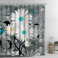 Селски душ завеса комплект сив флорална тъкан за баня завеса пеперуда