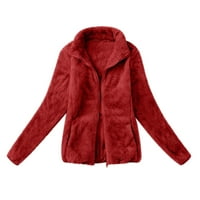 Жени палта и якета Clearance Модни дамски топло фау палто яке зима Зип солидна ежедневна качулка връхни дрехи
