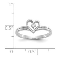 Истински 14kt бяло злато полирано AA Diamond Heart Ring Размер: 6; За възрастни и тийнейджъри