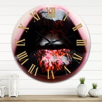 Art DesignArt 'Plump Woman Lips с черно и розово' модерен стенен часовник. Широк в. Високо