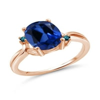 Gem Stone King 3. Ct Blue Създаден сапфир син диамант 18K розово злато, покрито сребърен цветна пръстен