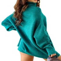 Cindysus жени плетени пуловери с висока шия джъмпер върхове плътно цветен пуловер уютен шик пуловер с дълъг ръкав зелено m