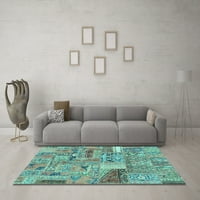 Ahgly Company Machine Wareable Indoor Rectangle Packwork Turquoise Blue Transitional Area Rugs, 7 '10'