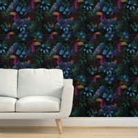 Peel & Stick Wallpaper 12ft 2ft - Flora Tropical Night Jungle Raingorest Персонализиран сменяем тапет от Spoonflower