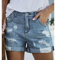 Къси панталони за женски клирънс, Kizly дамски къси панталони, модни дамски джобни дънки дънки панталони женски дупка отдолу секси ежедневни шорти, подаръци за летни спестявания, женски шорти