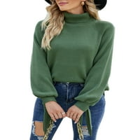Glookwis жени солиден цвят пуловер свободни джъмперни върхове ежедневен уютен пуловер дълъг ръкав зимен топъл плетен пуловер армия зелено l