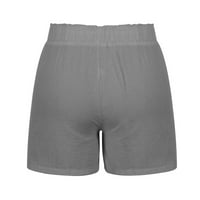 Жени плюс размер мода лято ежедневно теглене на джобни джобни плътни цветни къси панталони сиво 6