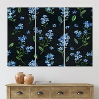 Art DesignArt нежни сини пролетни цветя на черно традиционно платно за стена арт печат в. Широк в. Високи - панели