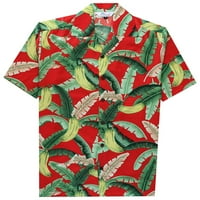 Мъжки небрежни бутони надолу ризи плаж хавайска риза с къс ръкав червен m