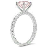 CT Brilliant Round Cut симулиран розов диамант 14K бял златен пасианс пръстен SZ 6