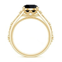 Пръстен, вдъхновен от природата - черен пръстен за пасианс с диамант за жени, 14K жълто злато, САЩ 10.50