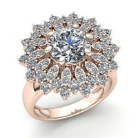 Истински 1,5ct кръгла изрязана диамант дами винтидж цвете годишнина годежен пръстен солидна 18k роза, бяло или жълто злато FG VS2