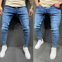 Symoid Mens дънки- райета с цип дънкови дупки винтидж измиване на хип-хоп работни панталони дънки панталони син xxl
