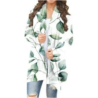 Жилетка за жени облечени дълги ръкав небрежен хлабав флорален отпечатан жилетка пуловер връхни дрехи зелено