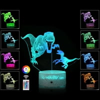 Динозавър 3D нощна светлинна илюзия Светлина Най-добрата идея за подарък за приятели, деца и семейно готино домашно деца декор за спалня Помощ за сън с сензор за сензор Цвят режим