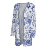 Бутон с дълъг ръкав за жени с дълъг ръкав надолу отворен преден жилетка флорален печат Модерна блуза с джобове