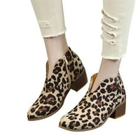 Ботуши за глезени за жени облечени обувки плюс размер обувки със среден пета леопардов печат велур глезени ботуши кафяво 39