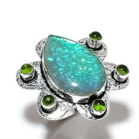 Зелен триплет Opal, Peridot Gemstone стерлингов сребърен бижута Размер на пръстена 10