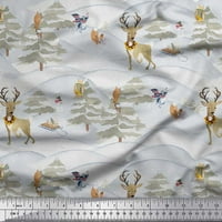 Soimoi зелена копринена тъкан животни, дърво и сняг природа отпечатана тъкан двор широк