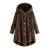 Якета за руно за жени плюс размер бутон плюшени върхове с качулка свободно палто зимно изходни дрехи с джобове