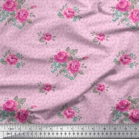 Soimoi Japan Crepe Satin Fabric Swirl, Leaves & Rose Floral Print Fabric край двора