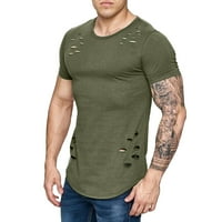 Корашански върхове за мъже, мъже модни мъжки лятна небрежна счупена дупка с къси ръкави с тениска с тениска за мъже за мъже