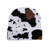Крава печат шапка за шапка за жени мъже леопардов печат с маншет череп капачка зима плетен мек топла чаша ски капачка v2b6