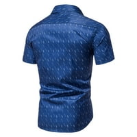 Ризи за копче за мъже редовно прилягане на моден печат с къс ръкав ревера Tee Top Небрежно бързо изсушаване дишаща производителност Тениска Blue S