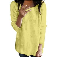 Пуловери за пуловери за жени плюс размер кръгло деколте с дълъг ръкав Дамски пуловери екипаж на врата h тънки модни джъмпери жълти 5xl