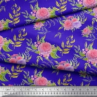 Soimoi Blue Cotton Voile Leaves Leaves & Rose Floral Fabric щампи по двор широк