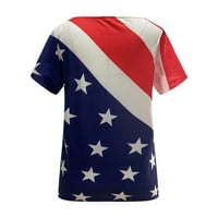Риза на американско знаме за жени на 4 юли ризи секси тениска патриотични тийнейджъри върхове от печат тениска кръгла шия с къс ръкав син xxl