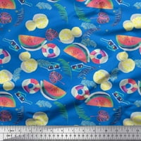 Soimoi Crepe Silk Fabric Fruits, Swim Ring & Goggles Summer Designs Decor Decer Printed Yard Wide