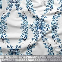 Soimoi Polyester Crepe Fabric Floral & Ogee Damask Printed Fabric Yard Wide