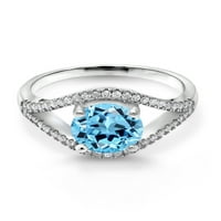 Gem Stone King 2. CT Round Swiss Blue Topaz Sterling Silver Ring