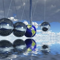 Сюрреалистично дигитално изкуство. Махалото на Нютон. Една от топките представлява планетата Земя. Печат на плакат от Bruce Rolff Stocktrek Images