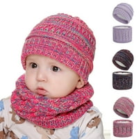 Anvazise комплект бебе бебе зимно плетен шапка шапка плюшена облицовка топъл шал на шията роза червено + бяло