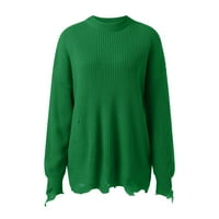 Vedolay Fall пуловери за жени Дамски причинно -следствен дълъг ръкав v Врат лек пуловер за пуловер на Corchet, зелен XL