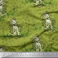 Soimoi Velvet Fabric Clover Grass & Lion Animal Print Fabric по двор широк