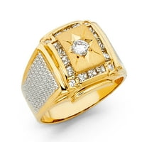 Бижута 14k жълто злато кръг кубичен циркония CZ Мъжки моден юбилеен пръстен размер 5.5
