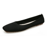Tenmi Women Shoes Knit Upper Ballet Flat Square Toe Flats Slip на ежедневни обувки Дамски летен комфорт Черно 6.5
