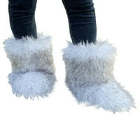 Лейцихоп дамски студено време удобно средно теле ботуш лек размит ежедневни плюшени топли обувки бели черни 7.5