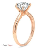 3. CT Brilliant Round Cut Синтетичен бял сапфир 14K Rose Gold Politaire Ring SZ 4.75