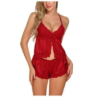 wofedyo -lingerie сънливо облекло Сатен копринена дантела за нощни дрехи пижами пижами за жени червени s