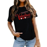 Umitay блузи за женски ден на Свети Валентин от печат кръгла тениска с късо ръкав с късо ръкав