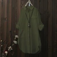 Блузи за жени облечени ежедневни есенни модни женски бутон солидна ревера дълги ръкави джобни тениски блуза върхове зелени m