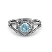 Aquamarine и Diamond Double Halo годежен пръстен 1. CT TW в 14K бяло злато.size 8.0