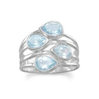 Стерлинг сребърна круша синьо женски пръстен