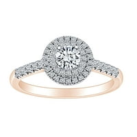 0. Карат кръгла форма бяла естествена диамант двоен ореолен годежен пръстен в 14k твърд розов златен пръстен размер-6